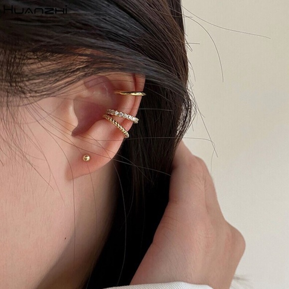 Set Of 3 Gold Ear Cuffs,Ear Cuff No Piercing - Picture 1 of 3